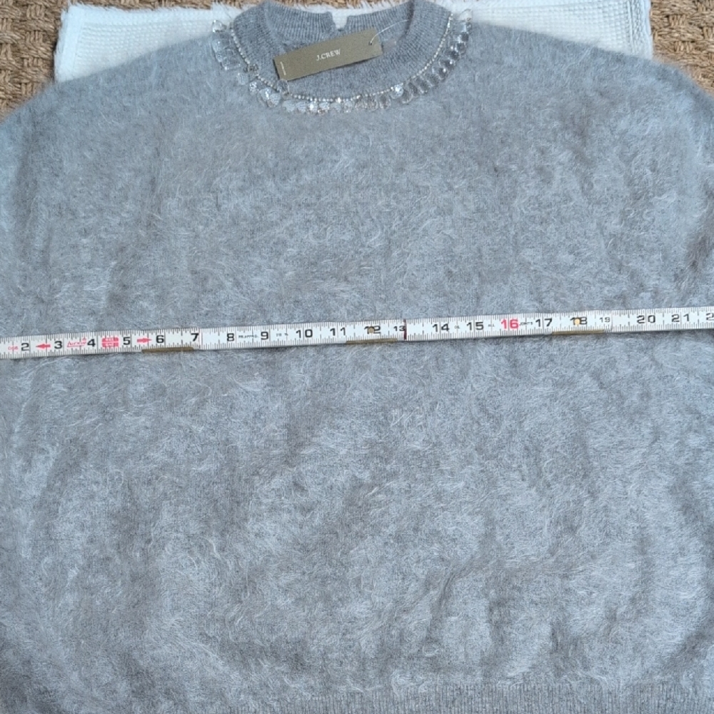J. Crew Soft Gray Sweater with Embellished Collar Brushed Cashmere long sleeve